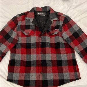 Eddie Bauer Red and Gray Plaid Quilted Flannel Shirt